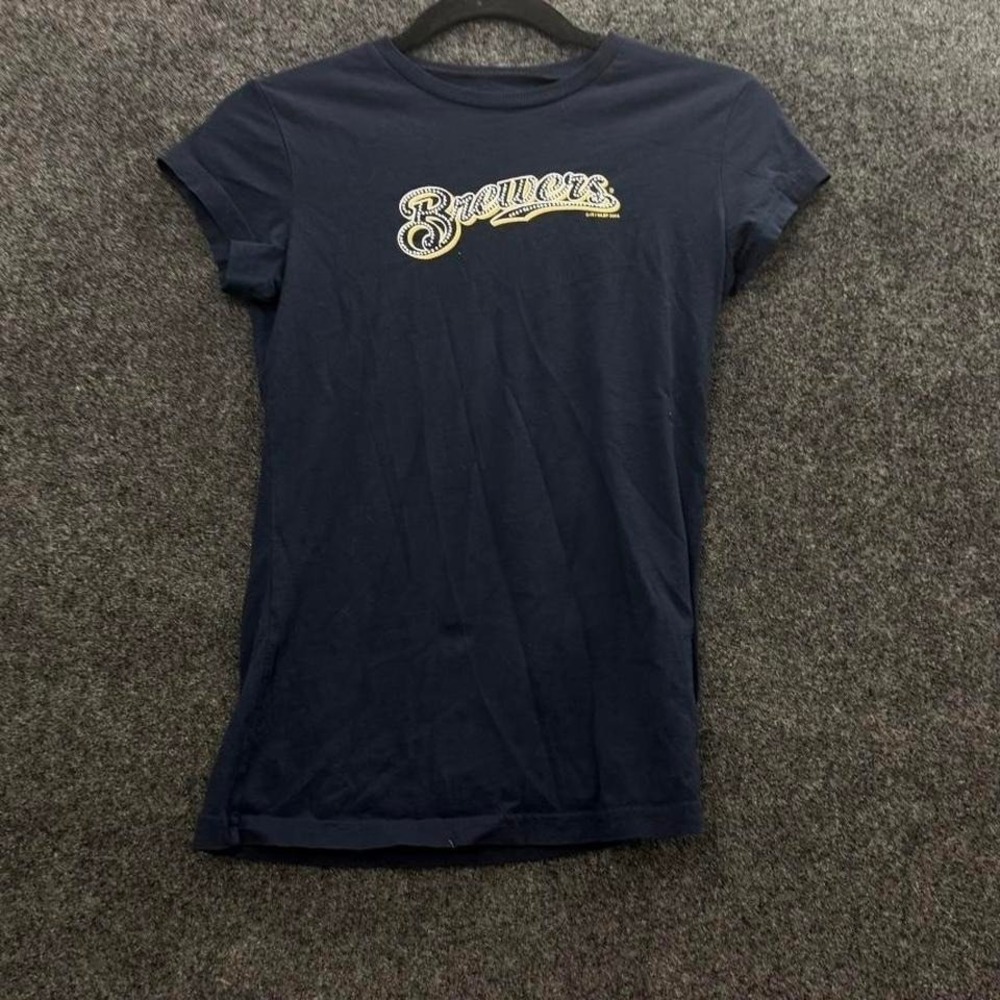 Milwaukee Brewers Women's Small Navy Baby Tee 2008 MLB Baseball Bedazzled